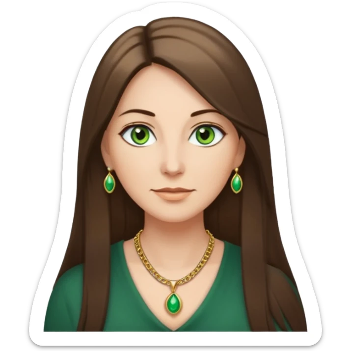 middle age woman with green eyes and long straight ashy brown hair  sticker