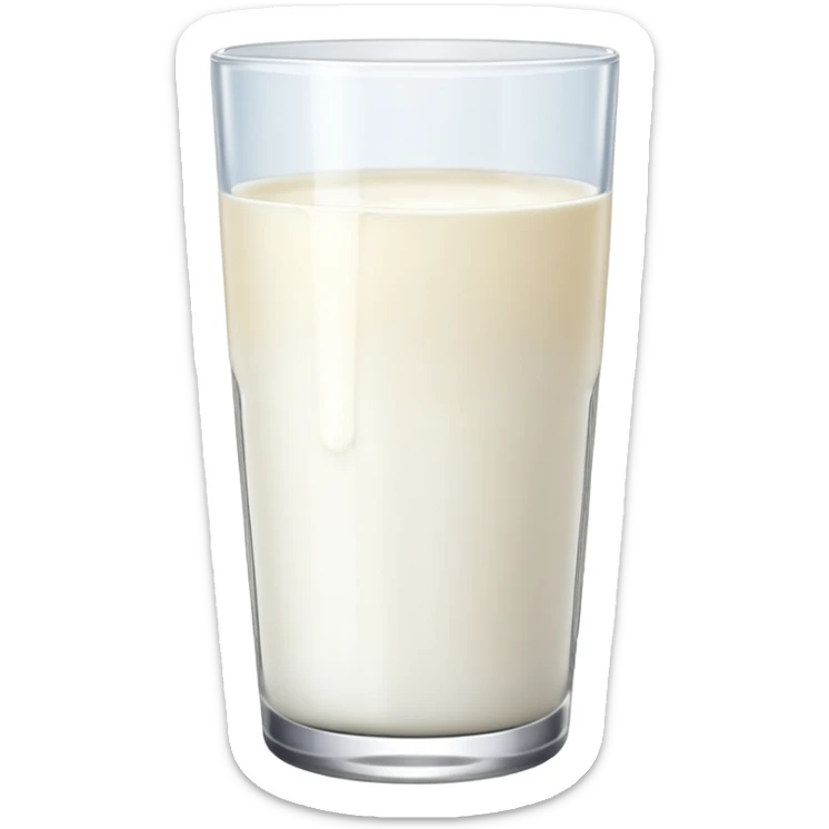 the drink is only milk white, The bottom and mouth of the glass are the same width and thin a toll, There is only white liquid inside, photo realistic, like a third from left sticker