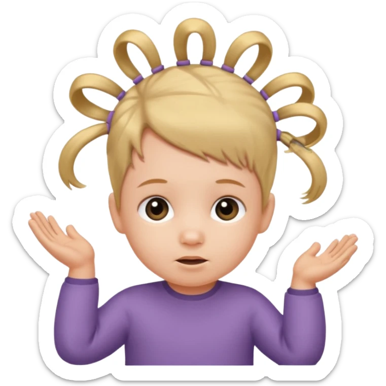 1 year old with a mini elastic holding a small group of hair on top of head. sticker