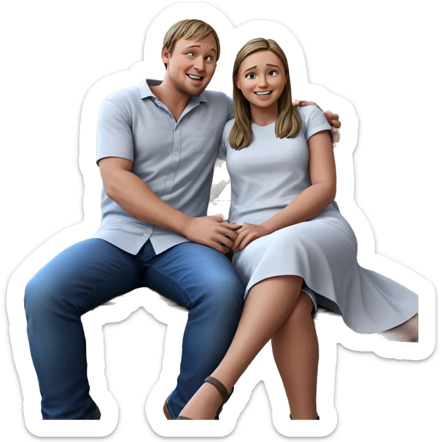 happy couple outdoors on bench sticker