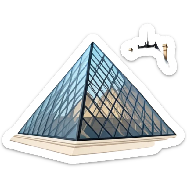 Cinematic Realistic Louvre Museum Landmark Emoji, depicted with the historic museum facade and glass pyramid rendered with lifelike detail and elegant, ambient lighting. sticker