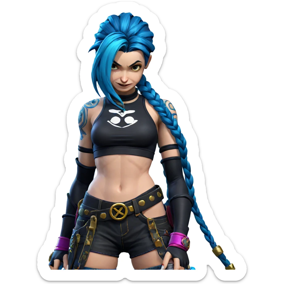 jinx smiling in blue braid sticker