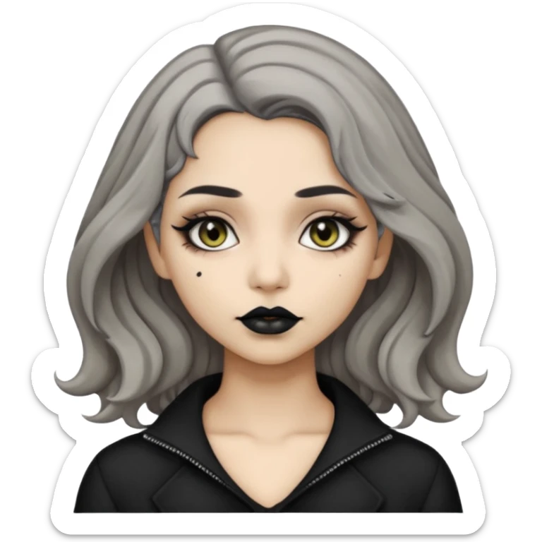  Beige olive skin  grey wavy hair black lips lightbrown eyes goth girl sticker