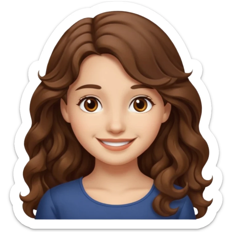 EMOJI IOS SOLO CARA NIÑA PELO LARGO, ONFULADO, MARRON, Y OJOS MARRONES. SONRIENDO, SIN CUELLO sticker