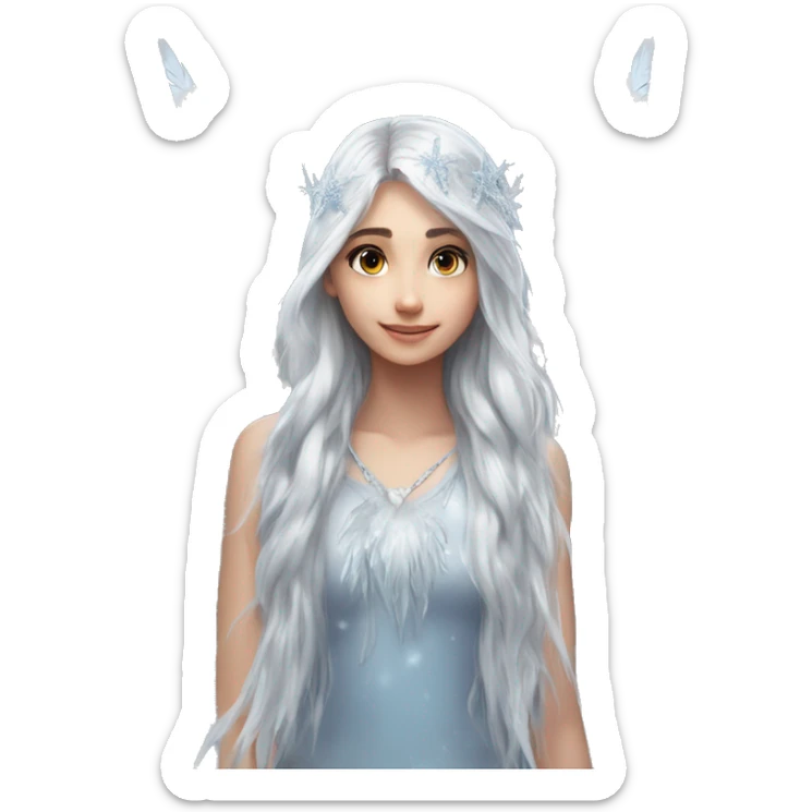 big wings, silver, feather, icy ,snowflake, Beautiful, fairy, long hair sticker