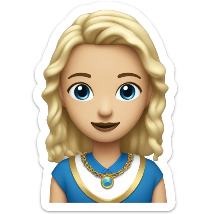 rubia con ojos azules con tirantes negros y un collar dorado simple en el cuello sticker