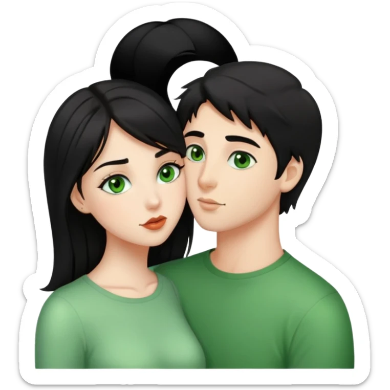 pretty girl with black hair green eyes kissing guy with brown hair brown eyes sticker