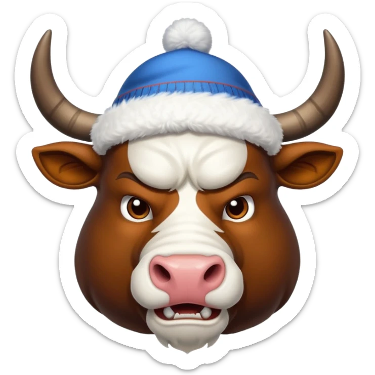 angry winter New Year's with white horns bull emoji sticker