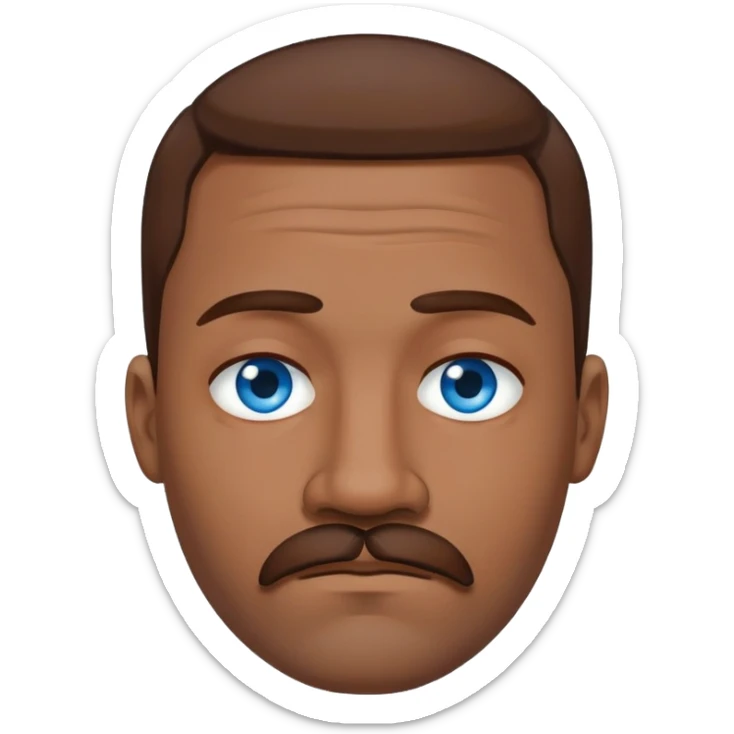 "- Nam
- 40 tuổi
- Da đen
- Tóc nâu hạt dẻ 
- Mắt xanh nước biển, có ria
- Mặt buồn
" sticker