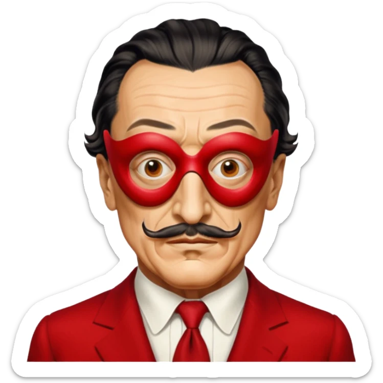 Faites-moi un masque de Salvador Dali d'une manière réaliste, la même série que La Casa de Bapel, et faites-le paraître comme s'il portait du rouge sticker