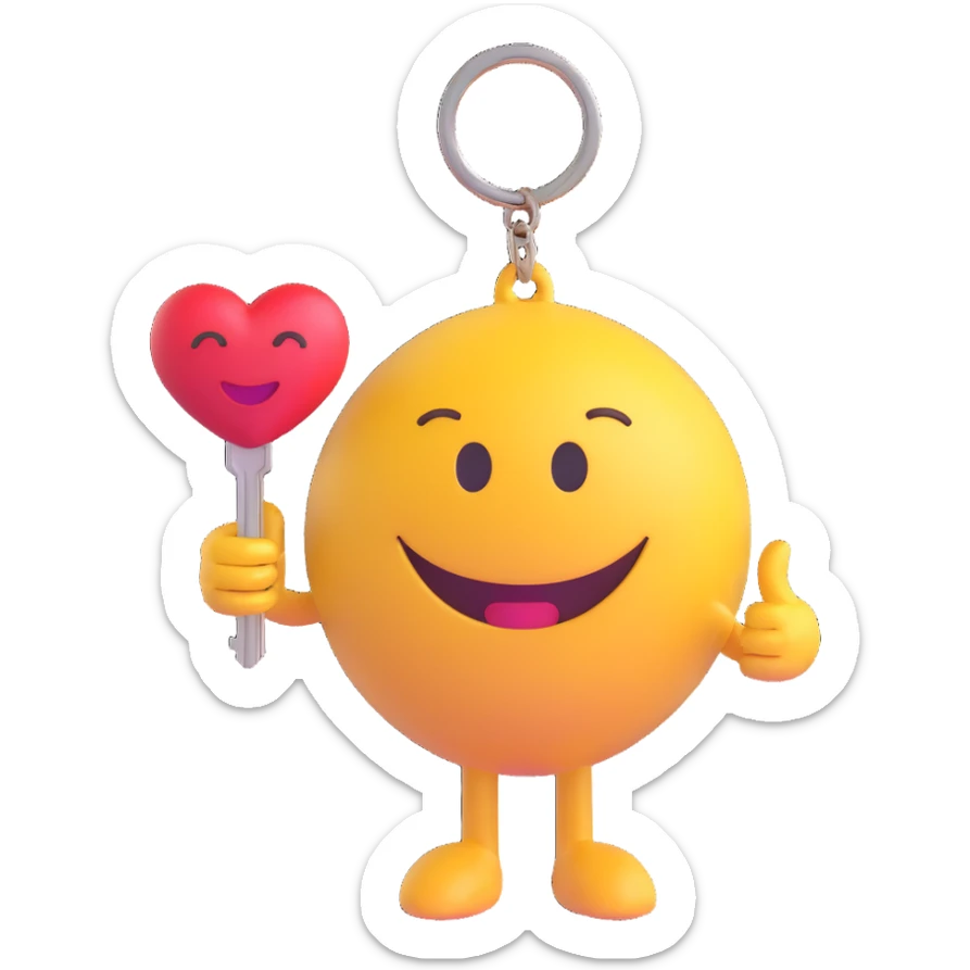3D smiley emoji, round shape, in love: heart key, smiling face, no body sticker