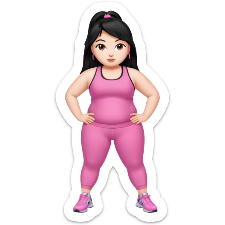 a pretty bratz fair fat girl in pink workout clothes and black hair sticker