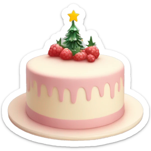 Emoji of a New Year's cake with delicate cream and minimalistic decorations (for example, a few berries or small Christmas tree toys). Warm pastel shades, clean lines sticker