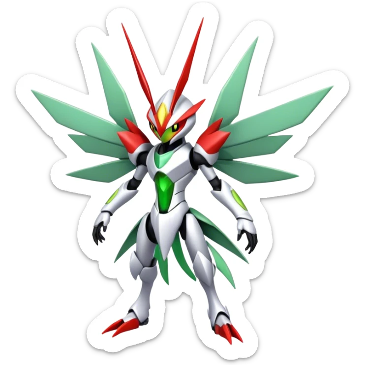 Cute Cool Edgy Shiny Futuristic Ethereal Legendary Kartana-Digimon-Scizor-hybrid full body sticker