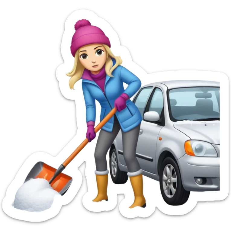 portrait of Female shovelling car out in the snow sticker