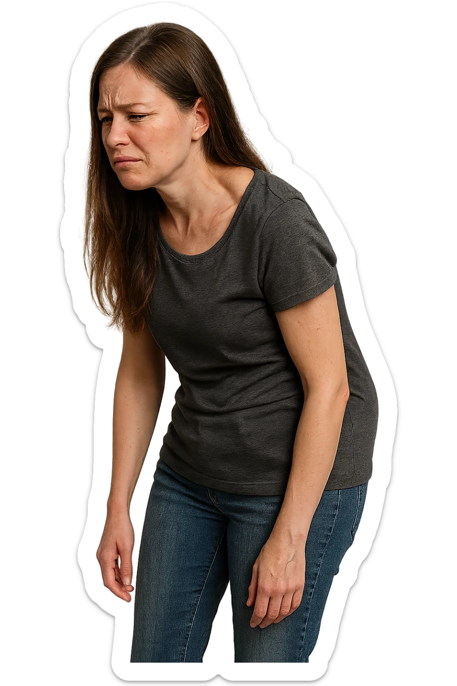 fai immagine identica ma di una donna con capelli lunghi, iperrealistico 4k, postura storta con spina dorsale storta sticker