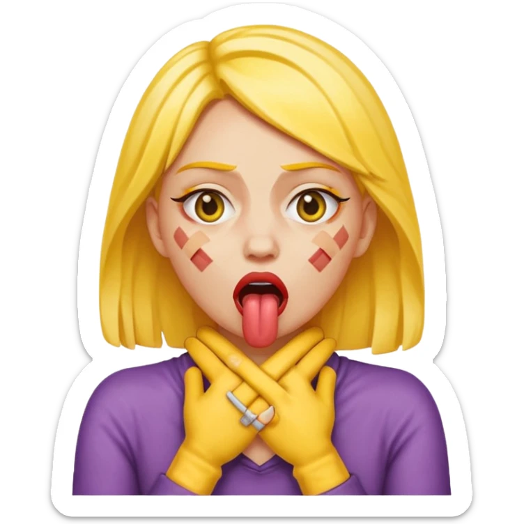 criss cross hands around throat choking self woman emoji tongue out yellow skin sticker
