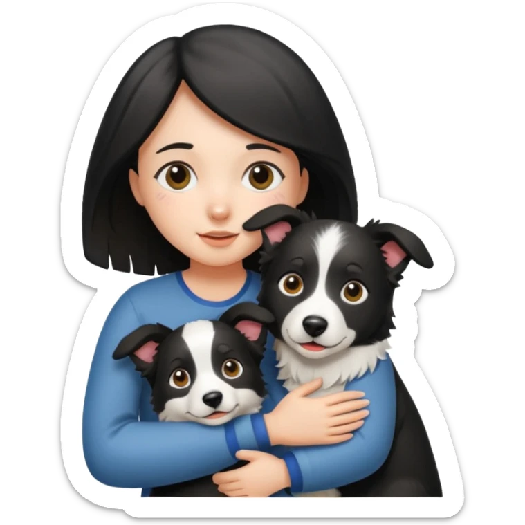 Quiero un emoji que estén una chica y un perro de la raza border collie abrazados sticker