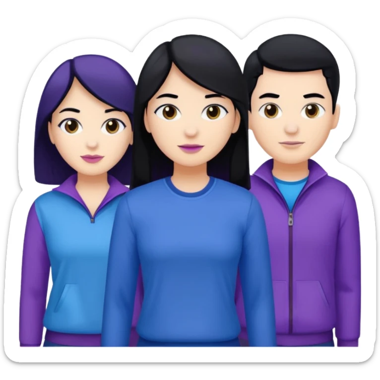 4people 2 men and 2 women. with black hair and white skin. ready to create a team. with blue and purple clothes sticker