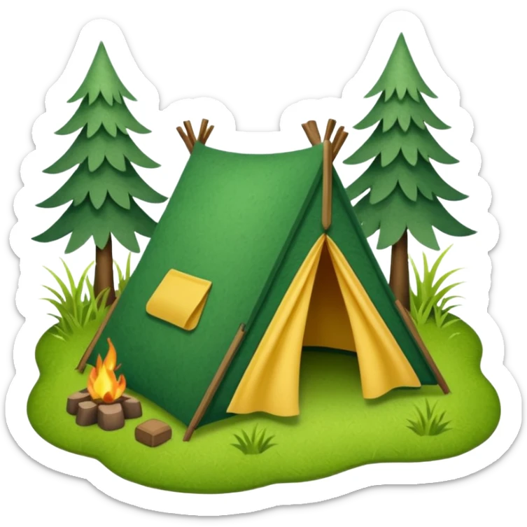 Camp site of grass made of felt texture, scrapbooking style, transparent background sticker