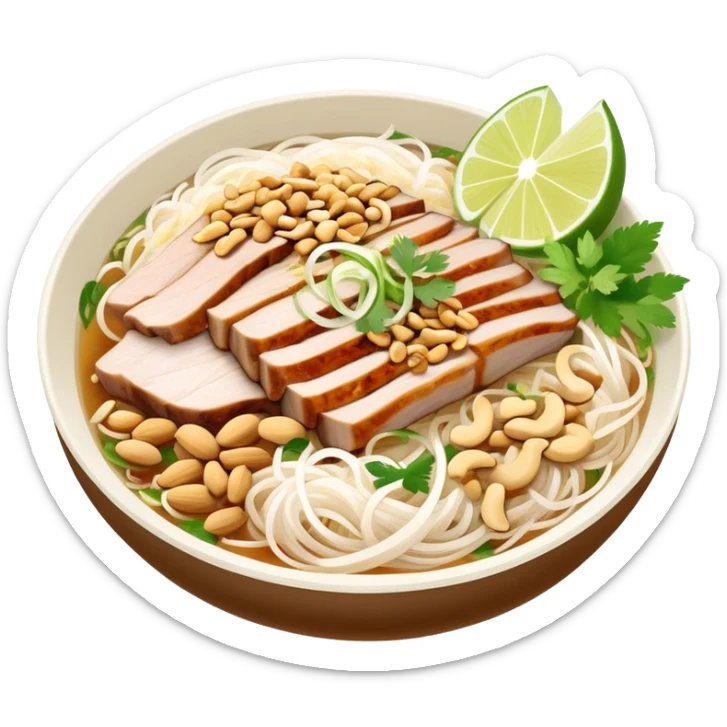 A bowl of Vietnamese Bún Thịt Nướng - rice vermicelli noodles with grilled pork, herbs, bean sprouts, and fish sauce sticker