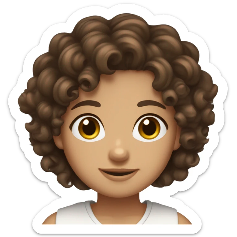 Curly brown hair girl kinda tan skin hazel eyes and shorter dark brown curly hair body medium skin sticker