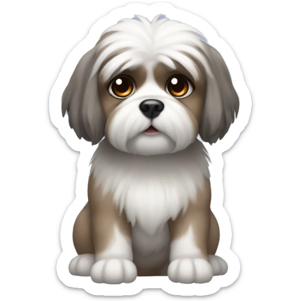 A white Shitzu with brown fur on her mouth, and a little bit of dark grey fur on her eyes and ears. sticker