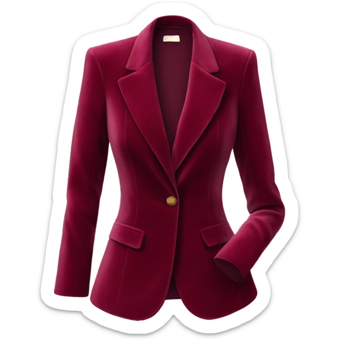 Realistic isolated open wine color velvet feminine fashion blazer jacket.  sticker