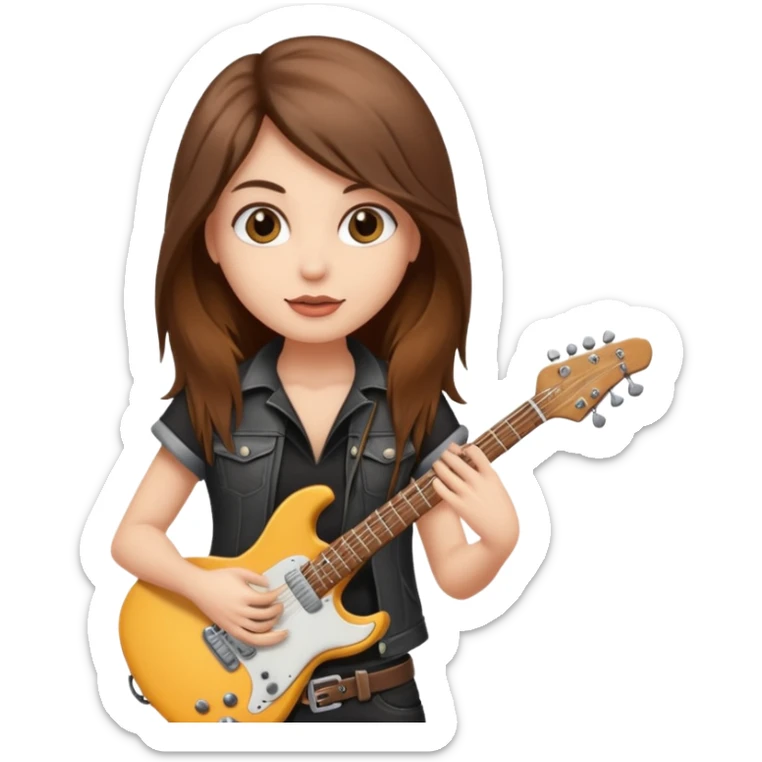 A fair skin rocker chick with long brown hair holding a large blank sign sticker