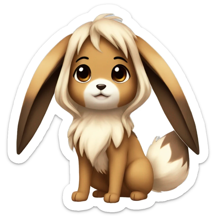 Kawaii Shiny Eevee with dark brown long emo hair covering her eyes Full Body sticker
