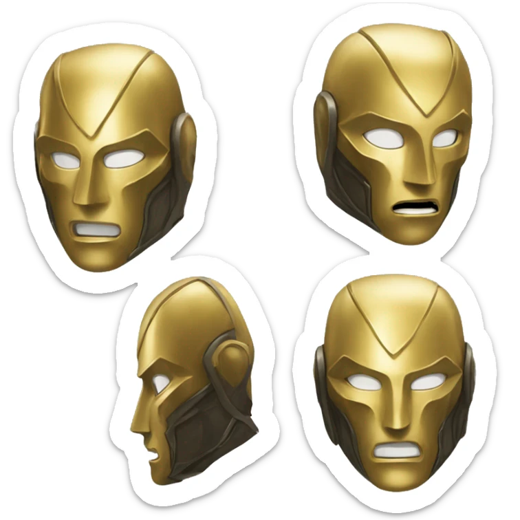 A golden mask that looks cool, unique, detailed for a silent vigilant superhero and similar design to Doctor Doom's mask sticker