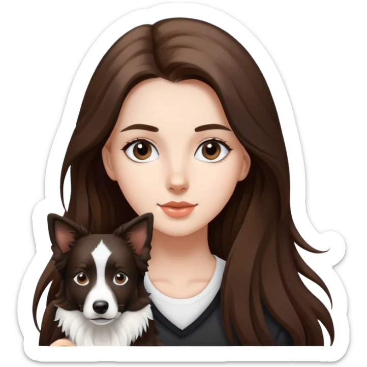 A beautiful girl with long brown hair walks a black and white Border Collie sticker