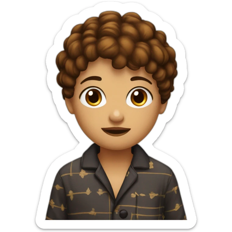 Ado en pyjama , peau marron , yeux noisettes,  cheveux noir court sticker