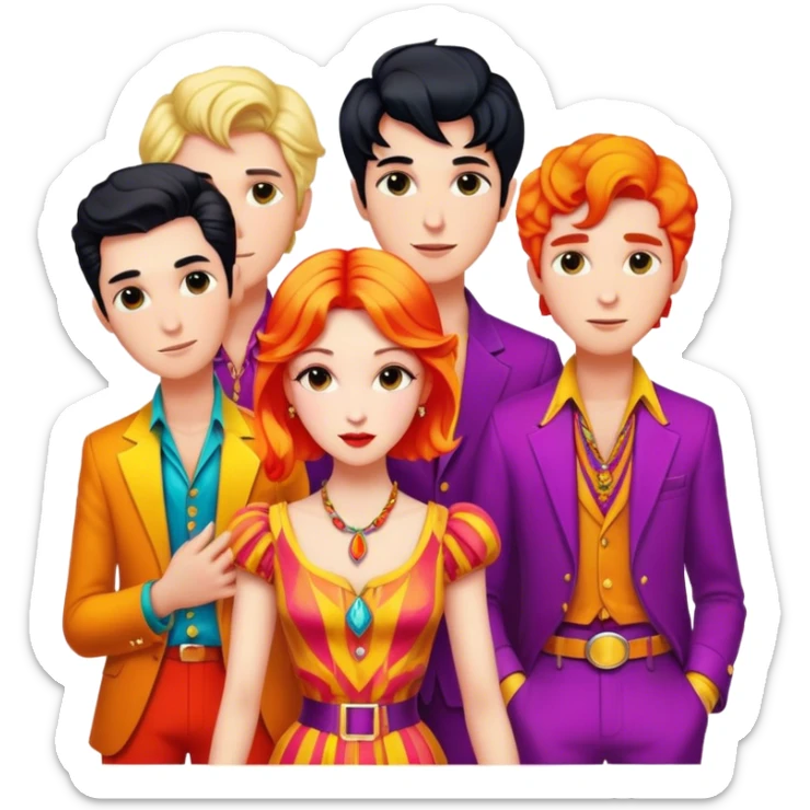 Cinematic Realistic The Beatles Pop Culture Emoji, showcasing an iconic, vibrant portrayal of the legendary band rendered with rich textures and nostalgic lighting that exude musical legacy. sticker