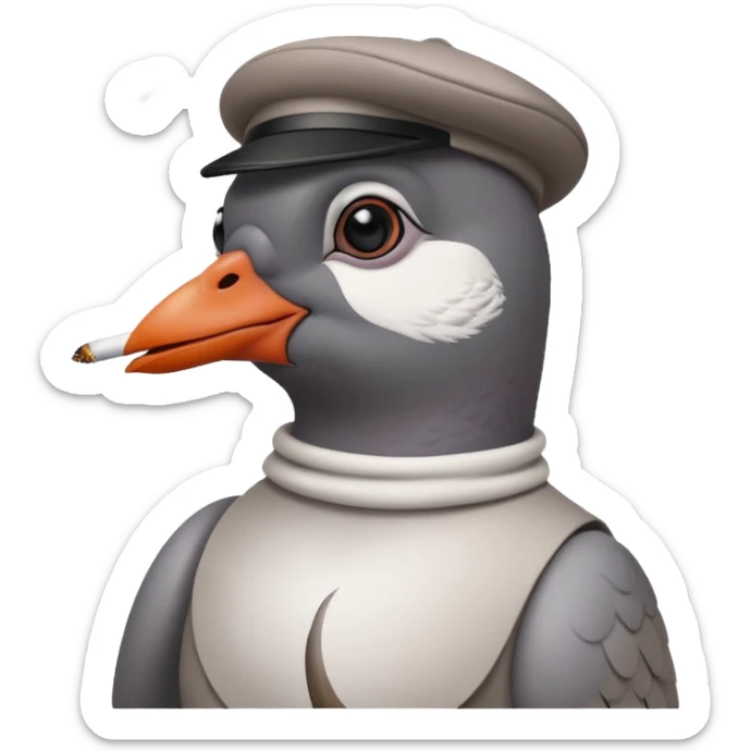 Pleasr make a cool pigeon snoking a cigarette in the style of pepe sticker