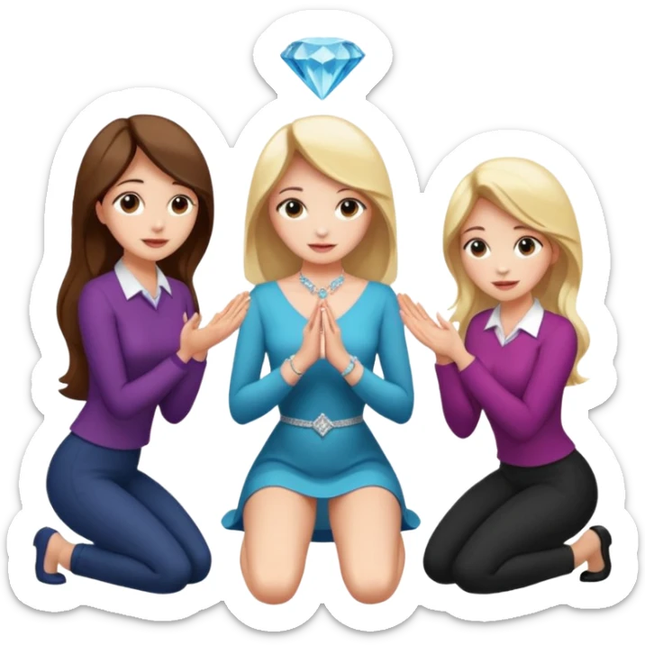 Beautiful girl knelt down by the grace of other women like proposing  sticker