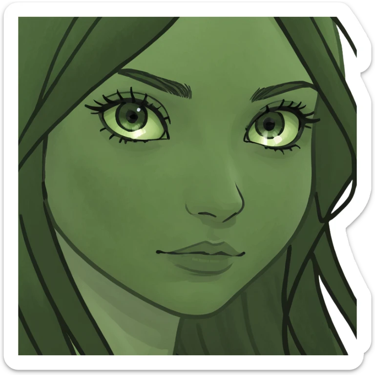 make some emojis of a girl with long and black hair and green eyer sticker