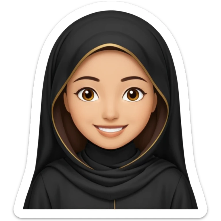 create an emoji of a girl wearing a shayla (شيله) and abaya, brunette girl (her hair shows ofc it is not a hijab) like more of a khaleeji shayla. also she is muslim  sticker