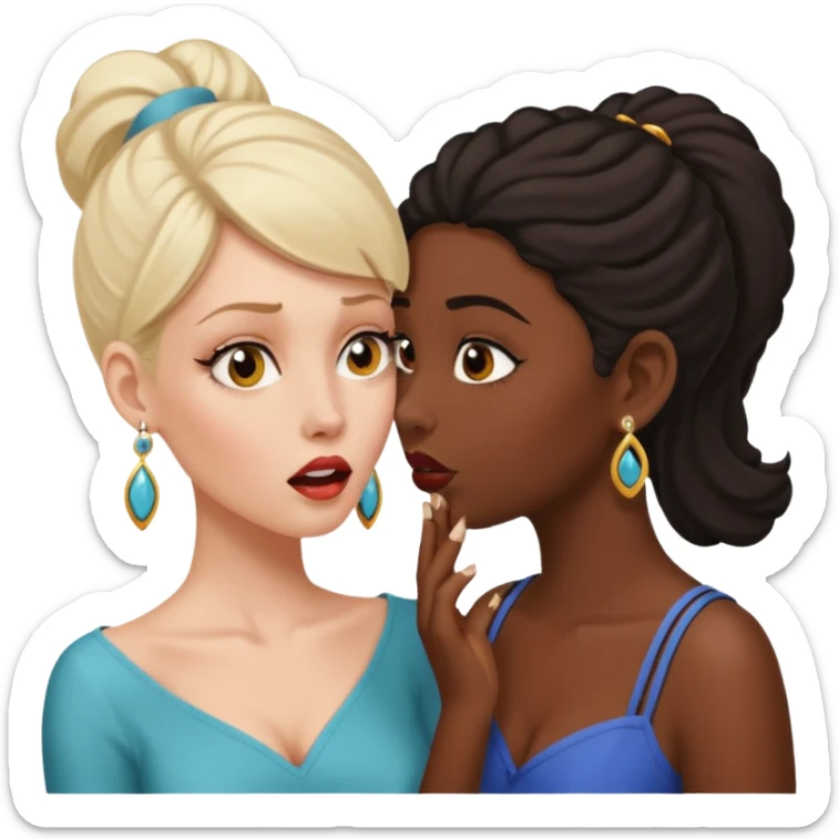Devious white woman whispers gossip in shocked black woman's ear. sticker