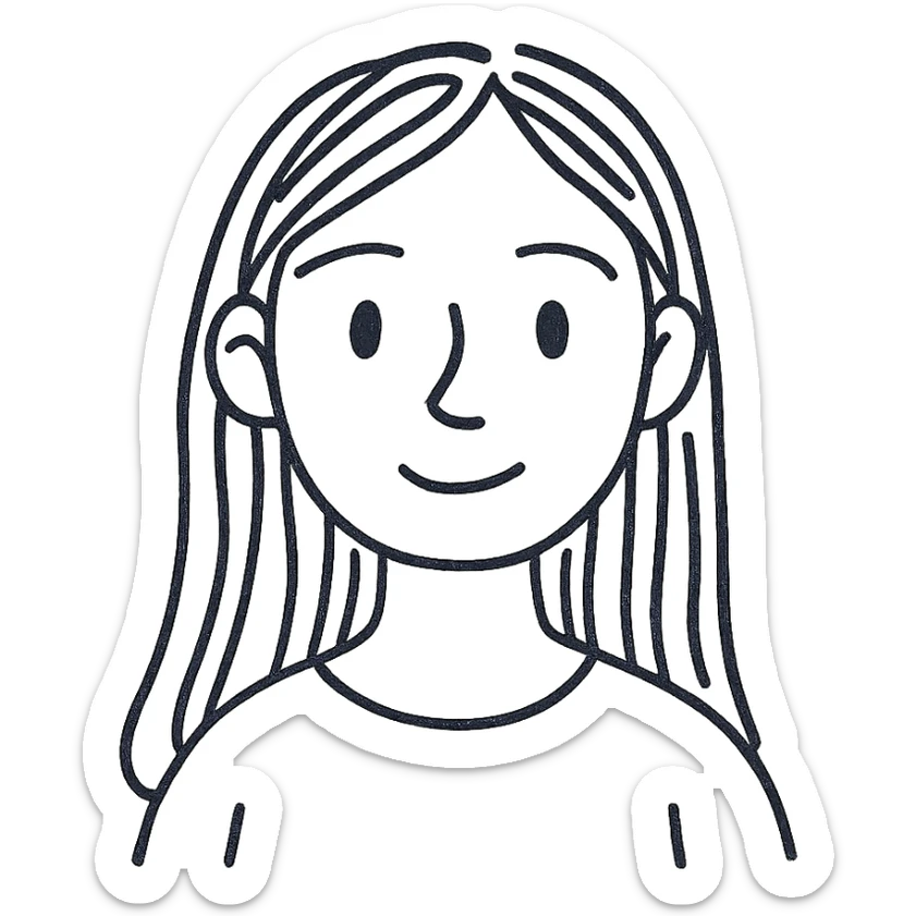 pale skin girl with long brunette hair and brown eyes, hand drawn sketch style sticker