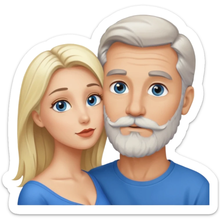 Kissing Man with hazel eyes and gray beard smooching sexy  blonde blue-eyed  woman sticker