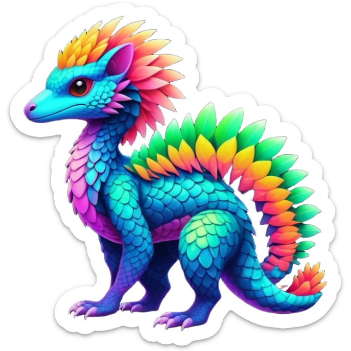 Tropical futuristic lush warm-colored modern colorful neon-colored Fakémon-Trico-creature sticker