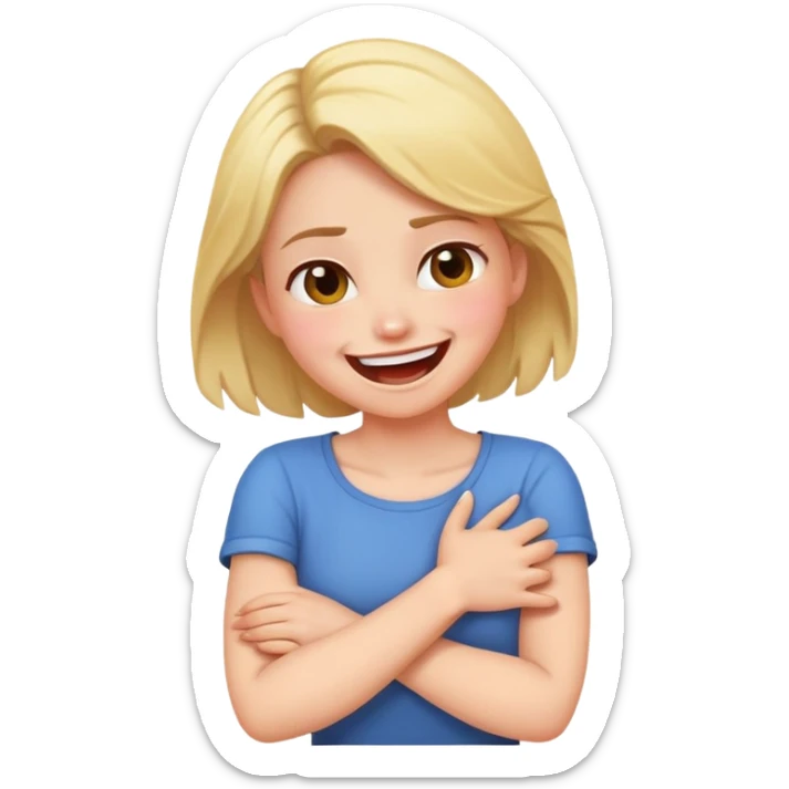 girl with arms crossed holding neck laughing but mad sticker