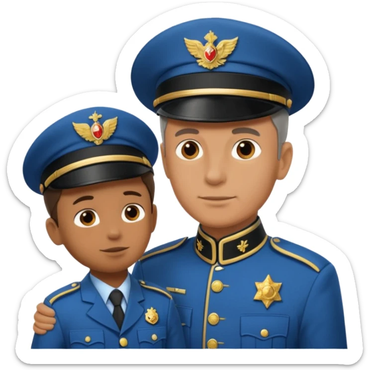 un gendarme adulte qui parle a un enfant qui ne porte pas d'uniforme sticker