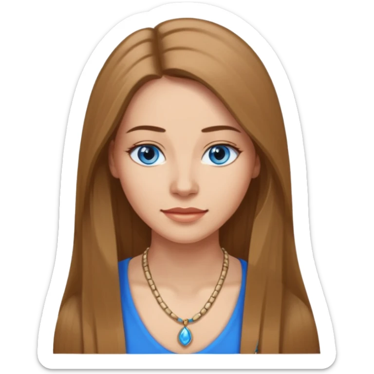 a woman in her 30´s, light skin with medium brown straight hair, long hair. blue eyes. No eyeglasses. sticker