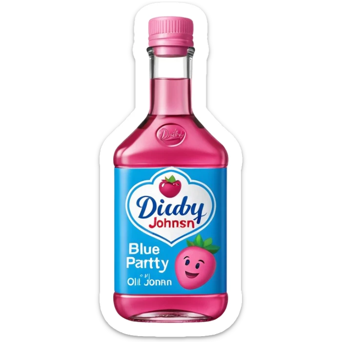 bottle of oil blue top pink outside with logo that says Diddy Party oil Johnson and Johnson  brand with a smiling berry on top sticker