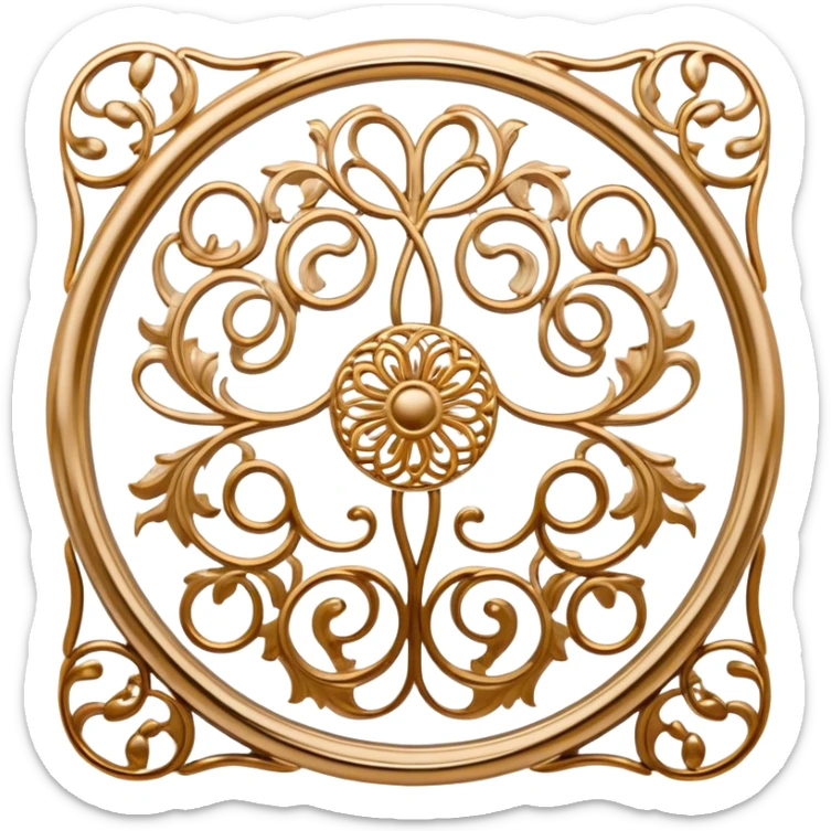 Metal painting and filigree icon, metal surface with delicate filigree work and intricate hand-painted patterns, visible thin metal threads forming swirls and loops, bright enamel or metallic paints, visible paintbrush and filigree tools, no finished artwork, just the process, minimalistic style, clean lines, transparent background. sticker