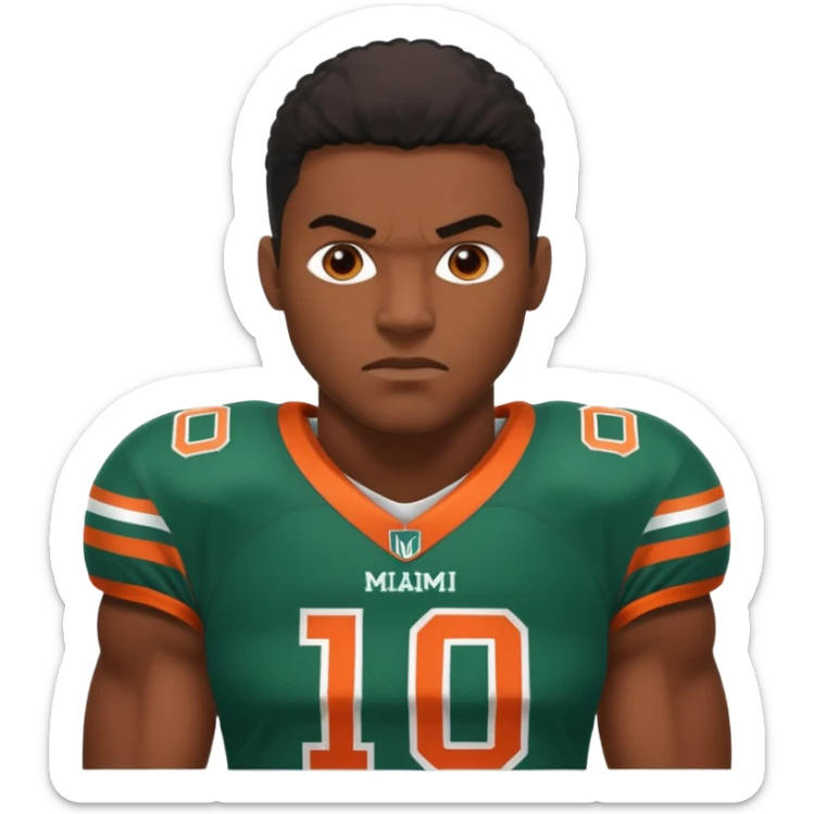 black football player for the university of miami wearing number 10 sticker