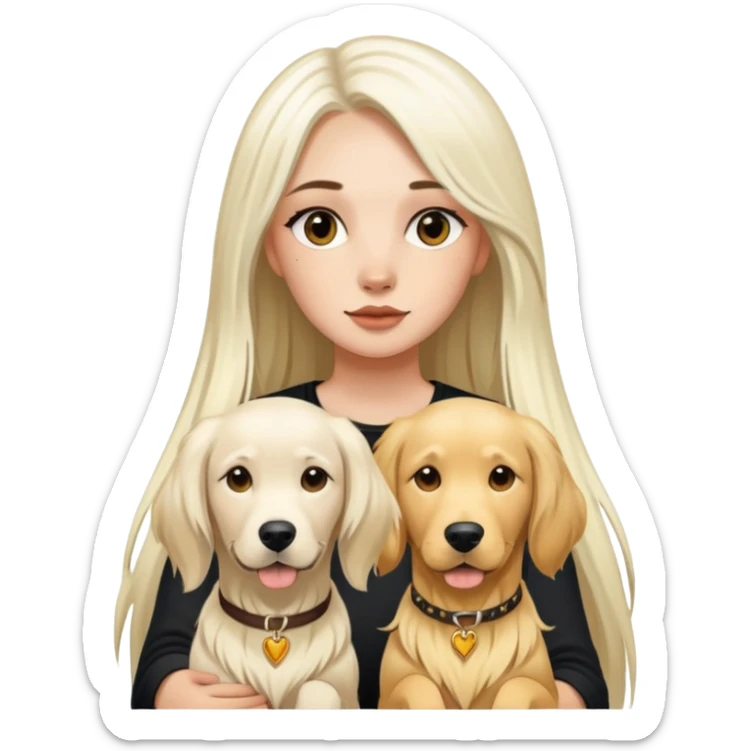 girl with long white  straight hair and tattoos and two Golden Retriever sticker