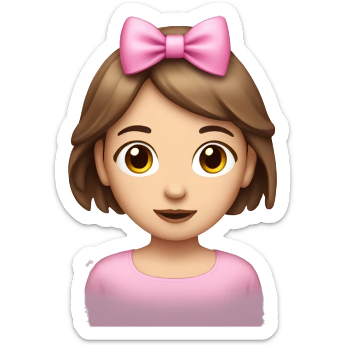 A cute young woman with straight brown hair and many small pink bows and sparkles around her sticker